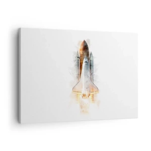 Schilderen op canvas - Een artistieke aquarelinterpretatie van een opstijgende spaceshuttle - 70x50cm - Ontdekkingsreizigers, aan de slag - Moderne wanddecoratie voor woonkamer en slaapkamer ARTTOR
