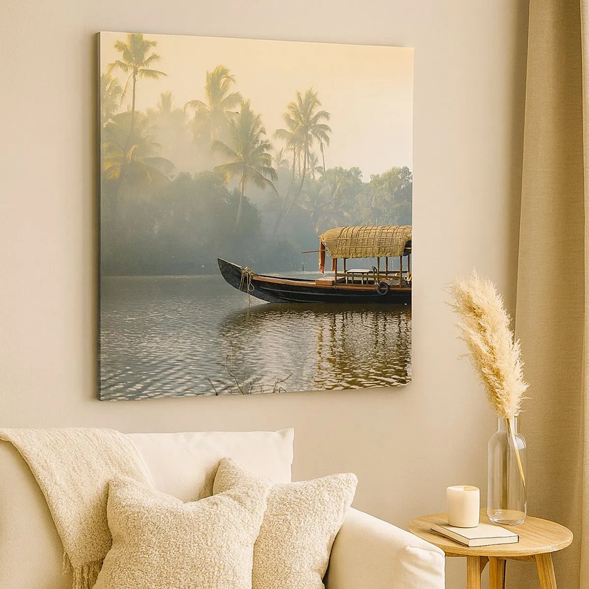 Schilderen op canvas - Huis aan de rivier - 30x30 cm