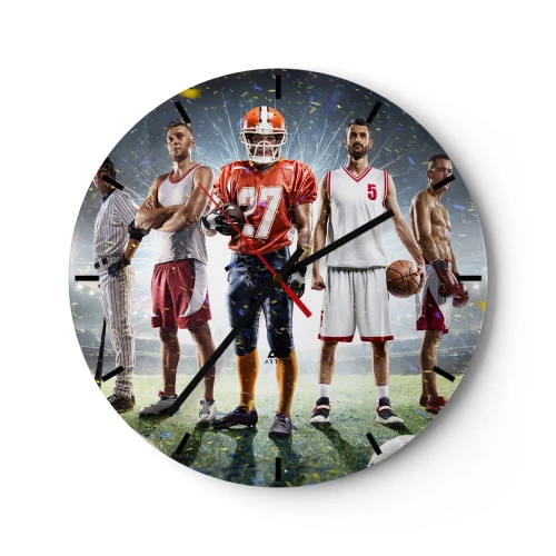 Wandklok - Klok - Een groep atleten tegen de achtergrond van een stadion verlicht door schijnwerpers - 30x30cm - Veldgladiatoren - Moderne wanddecoratie voor woonkamer, keuken en slaapkamer ARTTOR