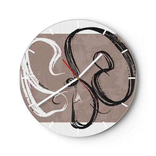 Wandklok - Klok - Bruine achtergrond met expressieve zwart-witte penseelstreken - 30x30cm - Compositie – de zoektocht naar volheid - Moderne wanddecoratie voor woonkamer, keuken en slaapkamer ARTTOR