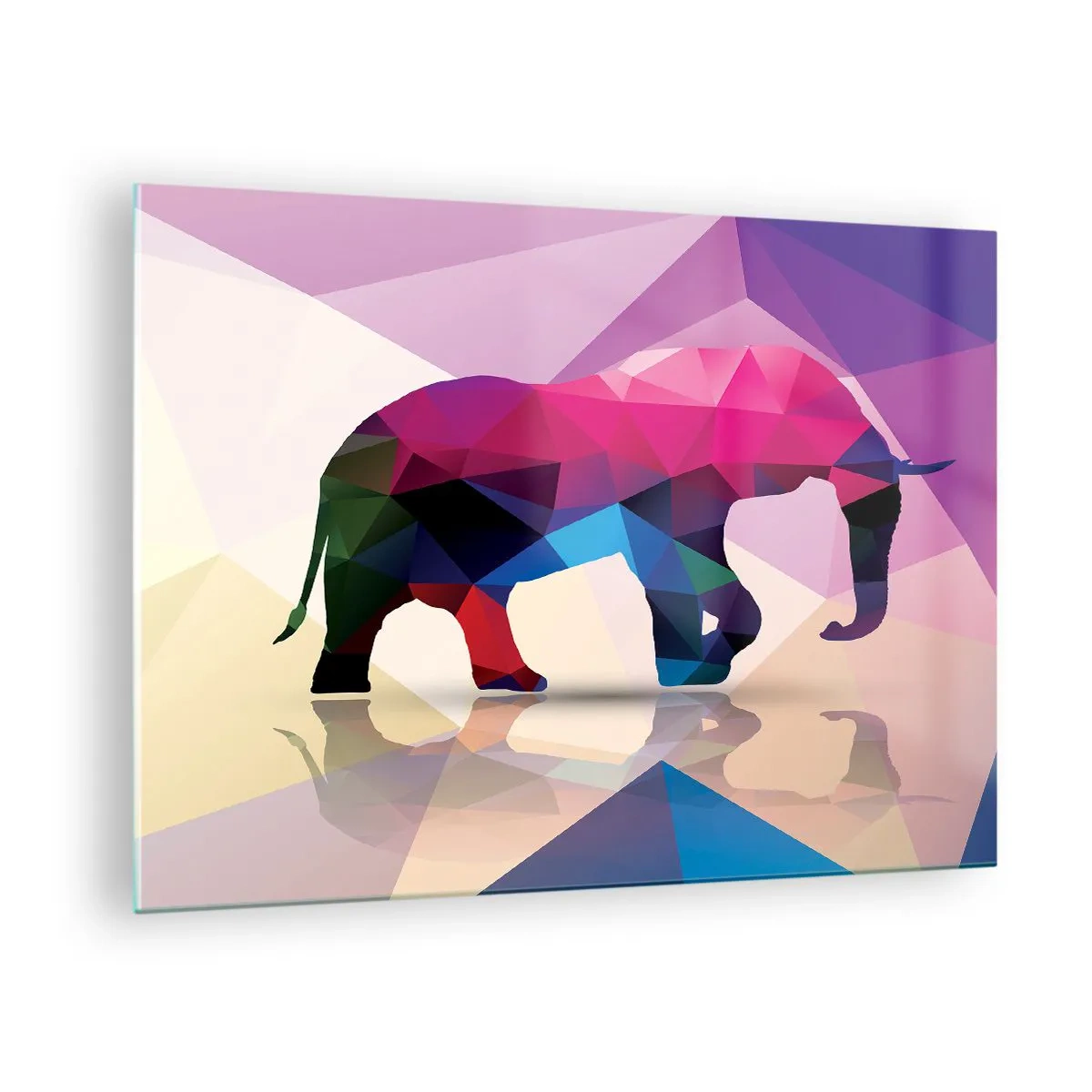 Schilderen op glas - Geometrische olifant in levendige kleurrijke abstractie - 70x50cm - Kristallen dinosaurus - Moderne wanddecoratie voor woonkamer en slaapkamer ARTTOR
