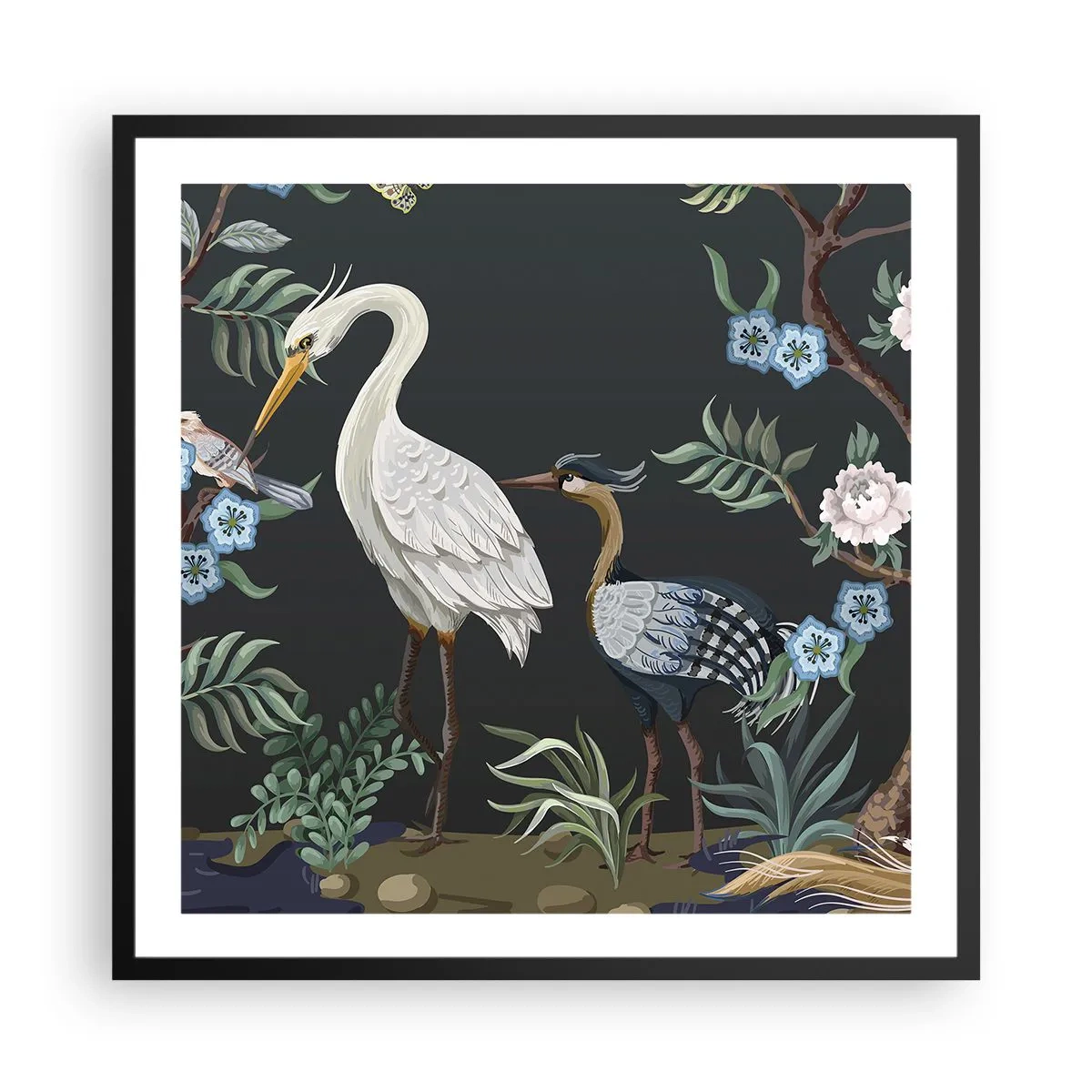 Poster in een zwarte lijst - Vogelparade - 60x60 cm