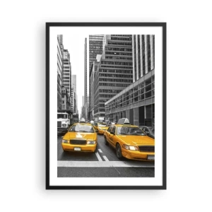 Poster in een zwarte lijst - Gele taxi's op de straten van New York - 50x70cm - Wij geven de stad de kleuren - Moderne wanddecoratie voor woonkamer en slaapkamer ARTTOR