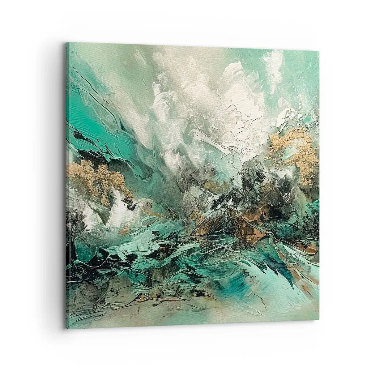 Schilderen op canvas - Emerald en zwarte branding - 60x60 cm