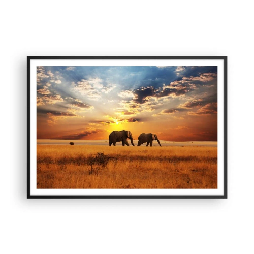 Poster in een zwarte lijst - Familie wandeling - 100x70 cm