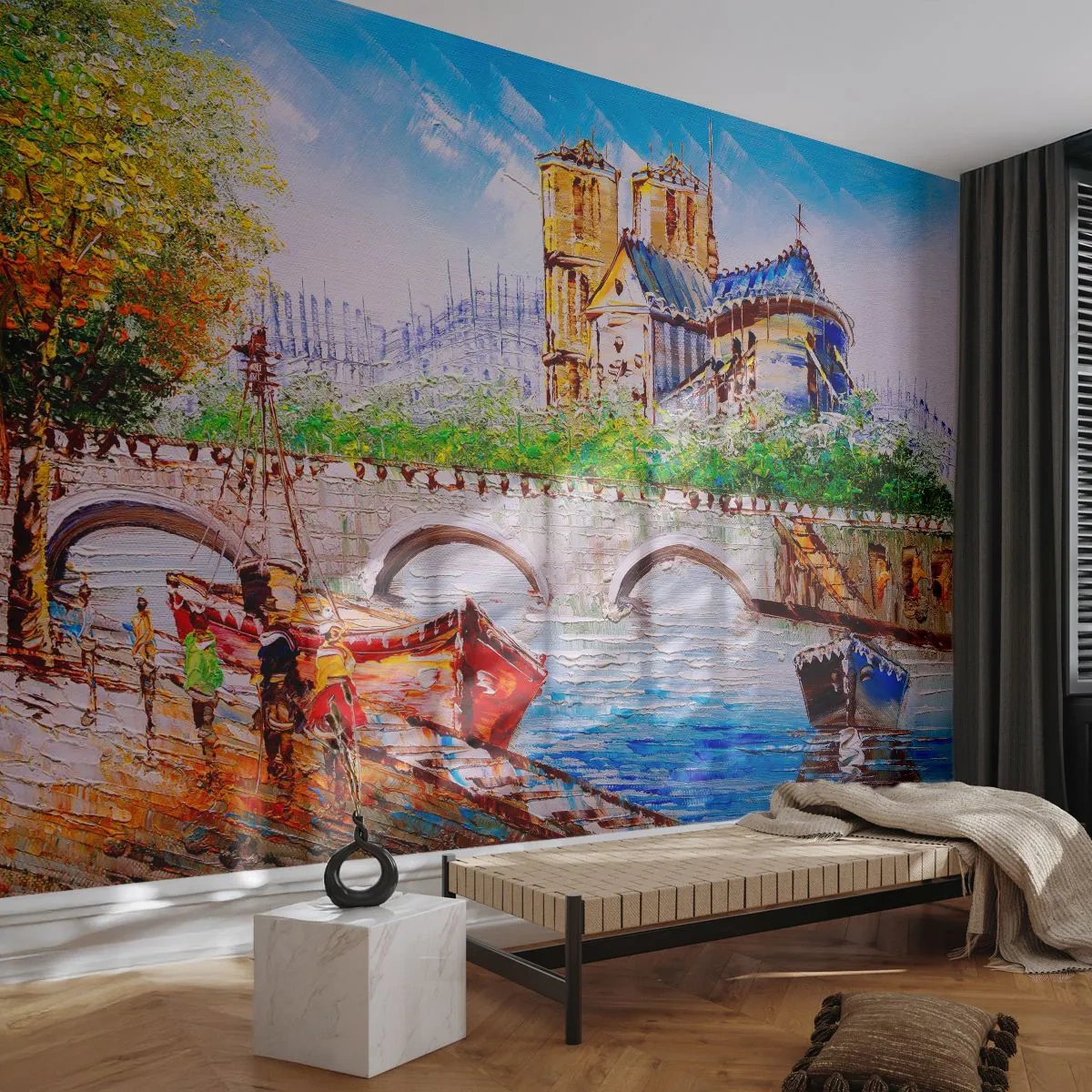Fotobehang Premium Canvas - Hun tijd gaat nooit voorbij - Stad, Parijs, Architectuur - 500x350 cm