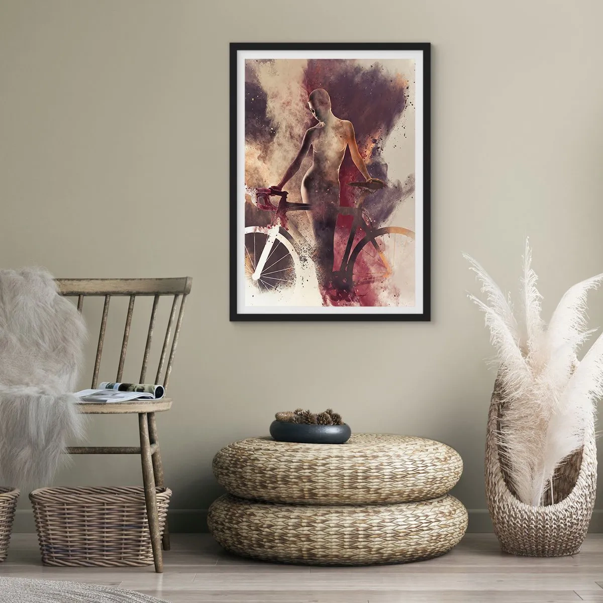 Poster in een zwarte lijst - Een fietsziel in marmeren vormen - 61x91 cm