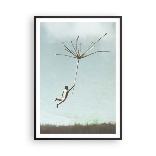 Poster in een zwarte lijst - Vliegers, paardebloemen, wind - 70x100 cm
