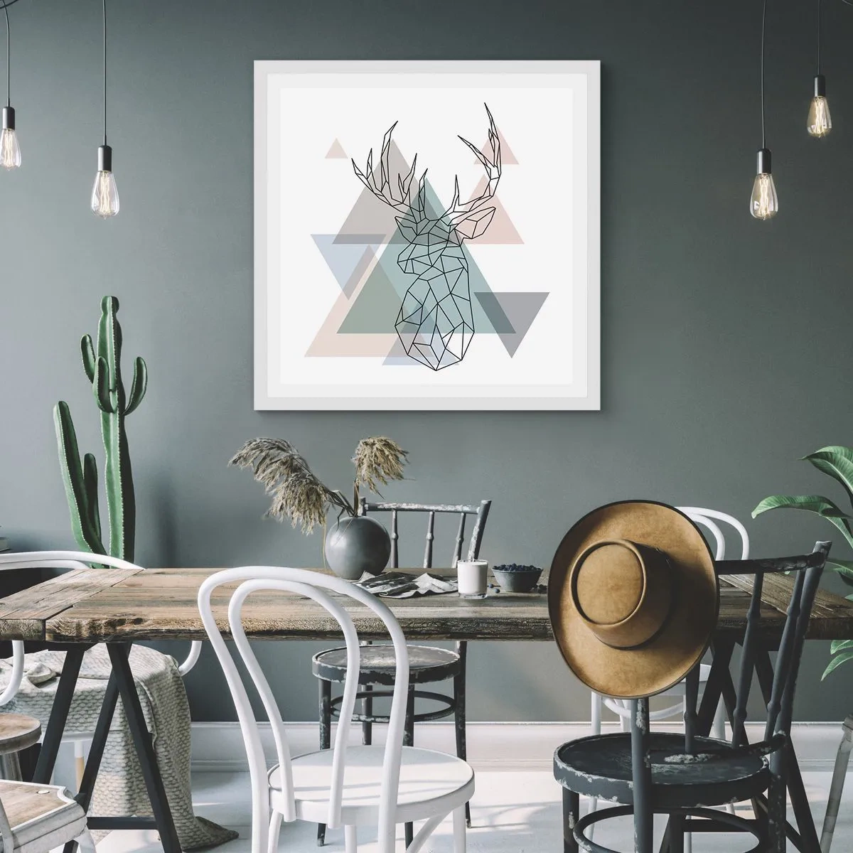 Poster in een witte lijst - In een geometrisch bos - 60x60 cm