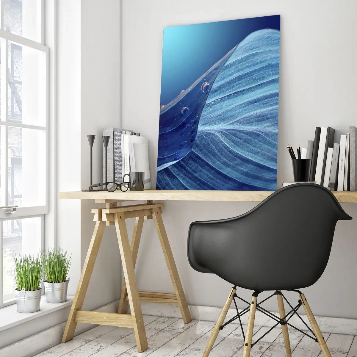 Schilderen op glas - Verborgen druppels blauw - 80x120 cm