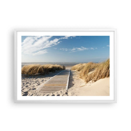 Poster in een witte lijst - Achter het duin, in het ruisen van gras - 70x50 cm