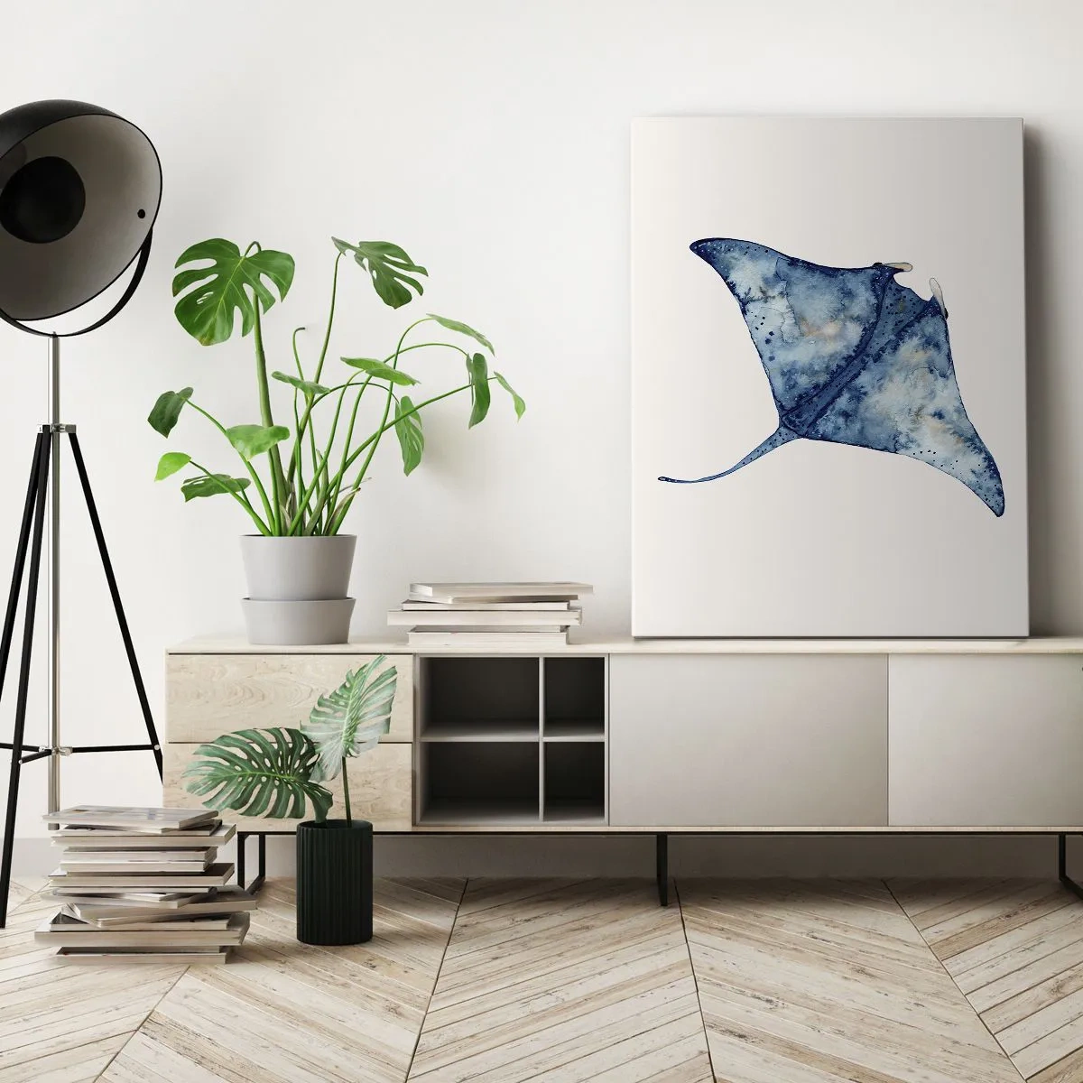 Schilderen op canvas - Leven in blauw - 65x120 cm