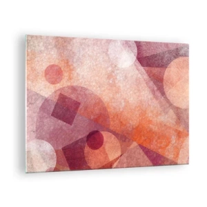 Schilderen op glas - Abstracte geometrische compositie in tinten roze en oranje - 70x50cm - Geometrische transformaties in roze - Moderne wanddecoratie voor woonkamer en slaapkamer ARTTOR