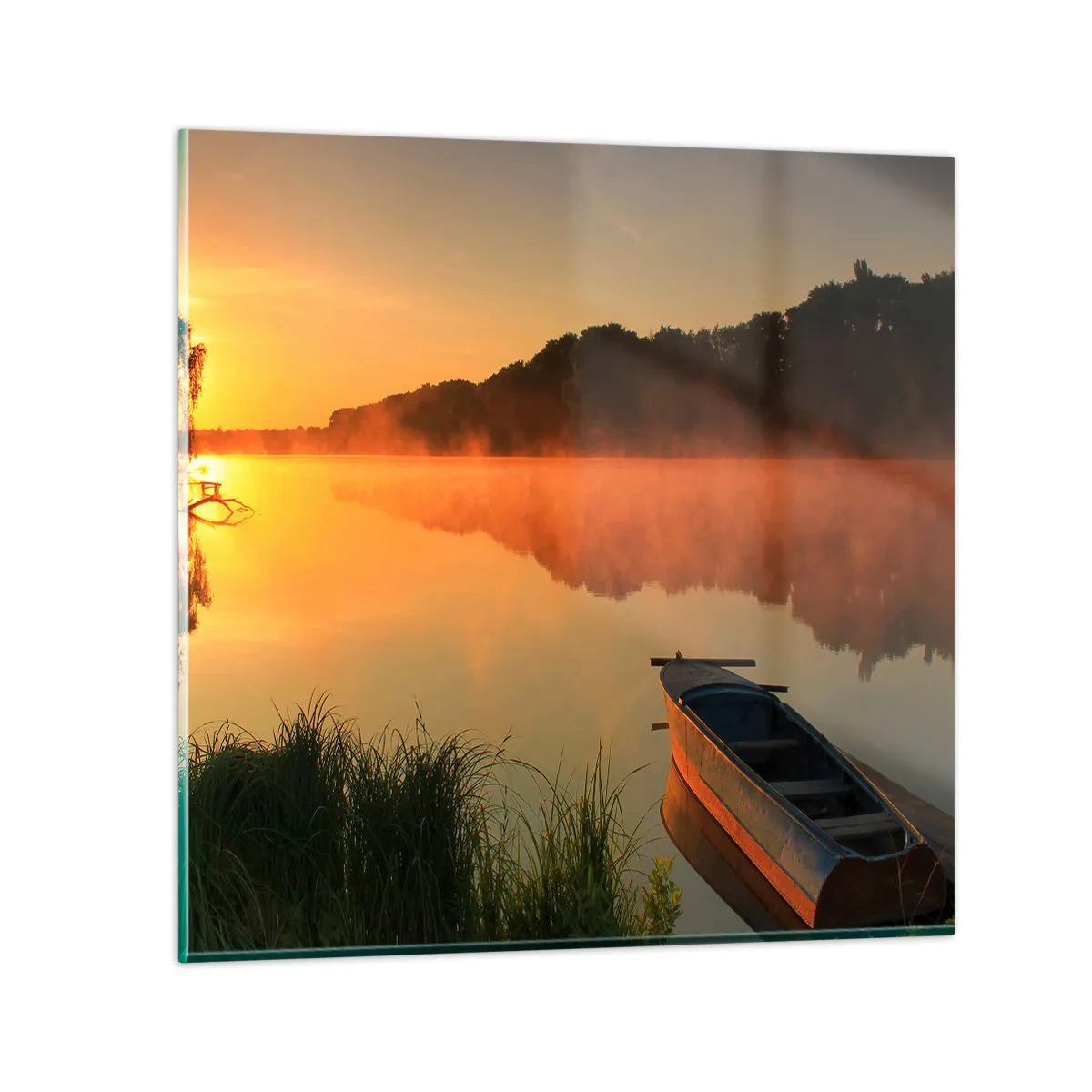 Schilderen op glas - Zonsopgang boven het water als een spiegel - 30x30 cm