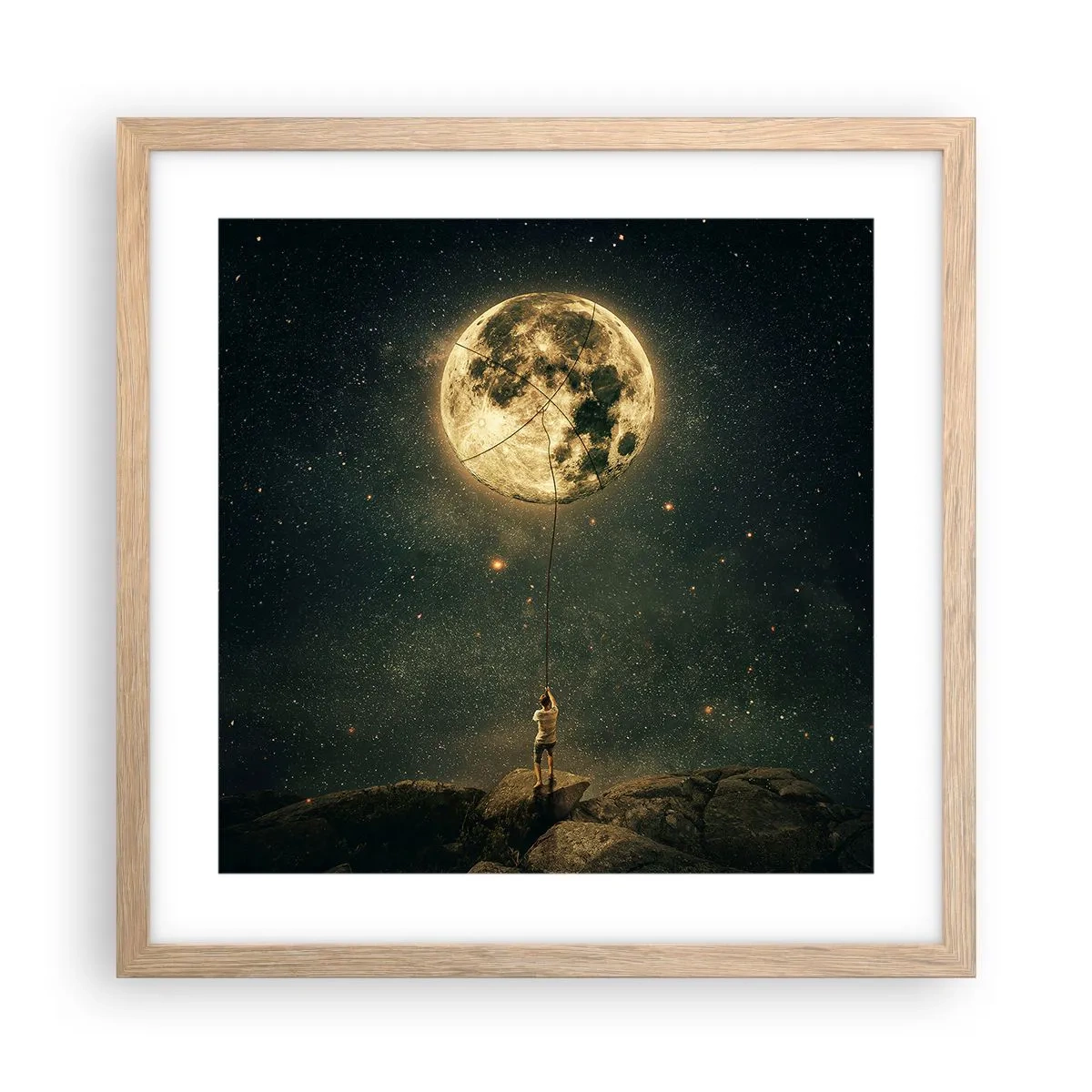 Een poster in een licht eiken lijst - Iemand die de maan heeft gestolen - 40x40 cm