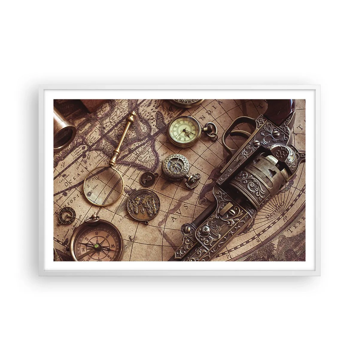 Poster in een witte lijst - Avontuur roept - 91x61 cm