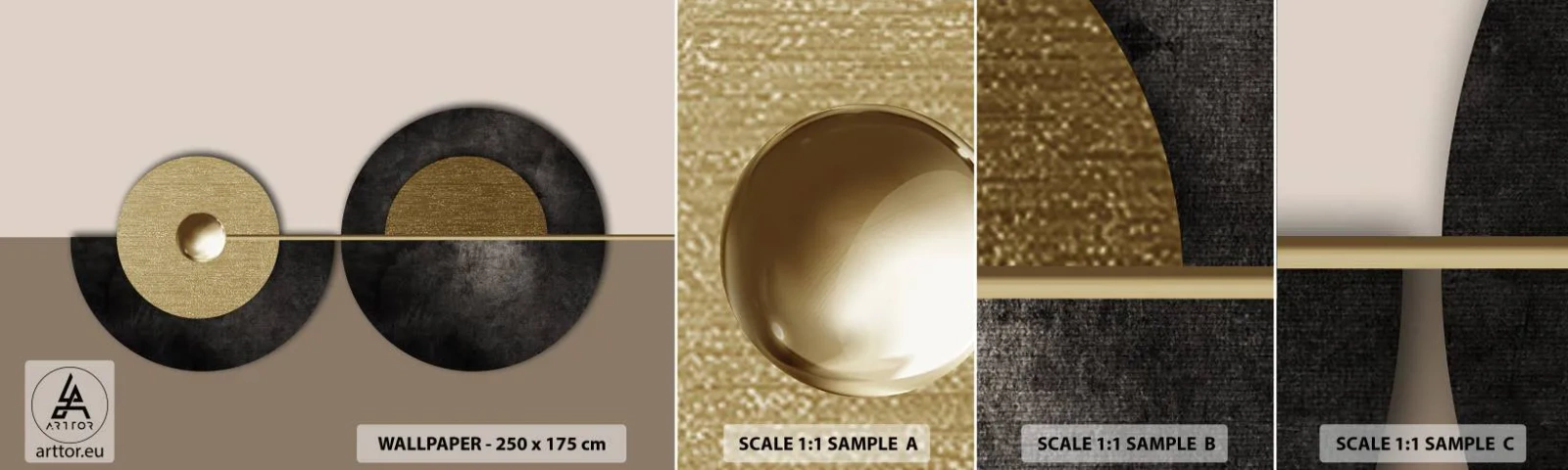 Fotobehang Monster Zelfklevend Deluxe Sticker - Variaties rond de cirkel - Wielen, Abstractie, Art-deco - 100x30 cm