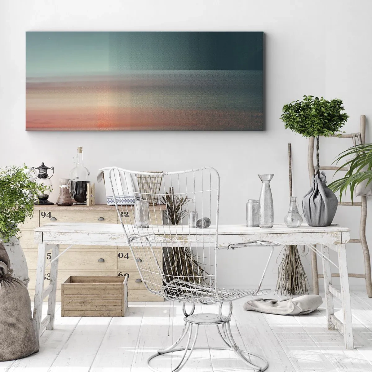 Schilderen op canvas - Abstractie: golven van licht - 100x40 cm