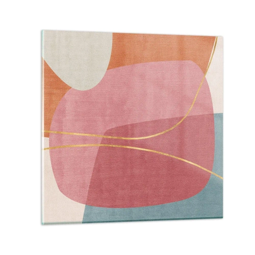 Schilderen op glas - Pastelkleurcompositie met gouddraad - 60x60 cm