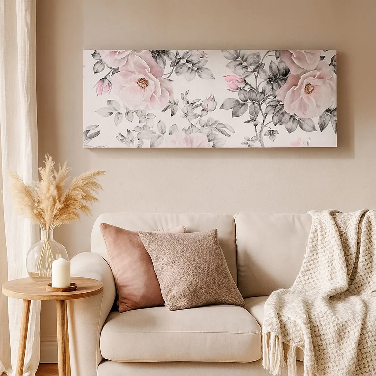 Schilderen op canvas - Verdwalen in de bloemen van de rozen - 100x40 cm