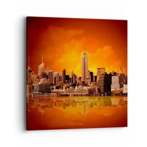 Schilderen op canvas - Het grote stadspanorama in geel en brons - 40x40 cm