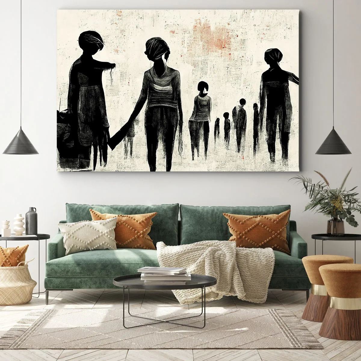 Schilderen op canvas - Figuren in een monochrome compositie tegen een lichte achtergrond - 70x50cm - Tegen eenzaamheid - Moderne wanddecoratie voor woonkamer en slaapkamer ARTTOR