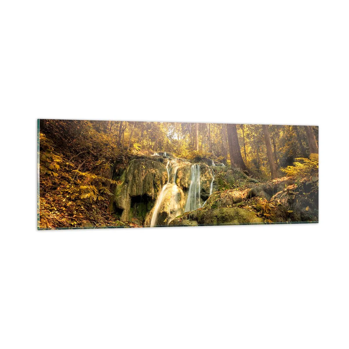 Schilderen op glas - Boscascade in het groen - 90x30 cm