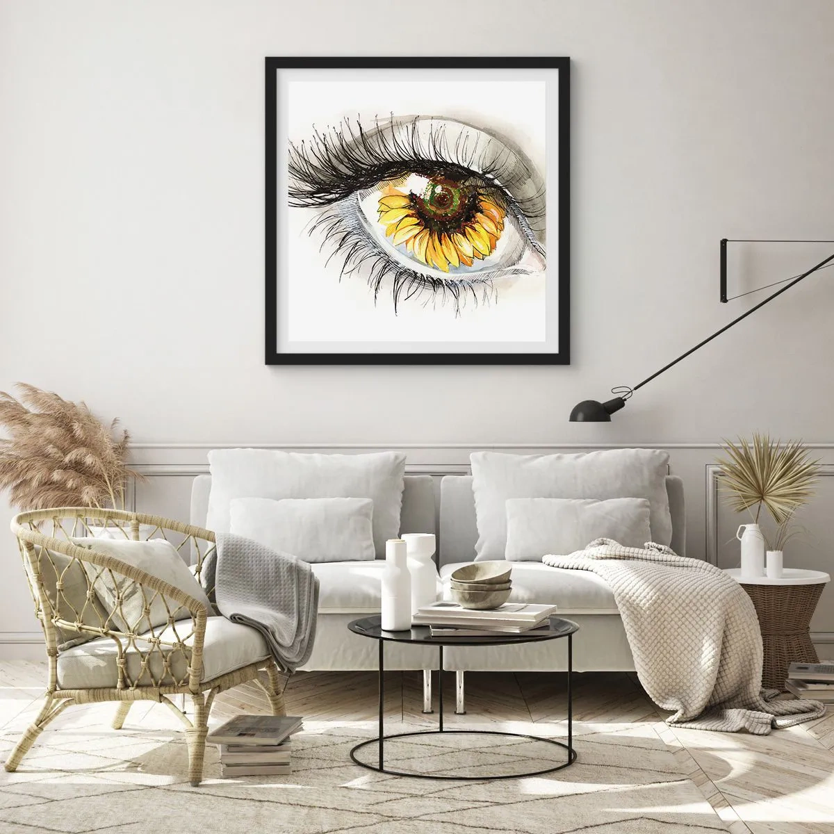 Poster in een zwarte lijst - Een look zo warm als de zomer - 60x60 cm