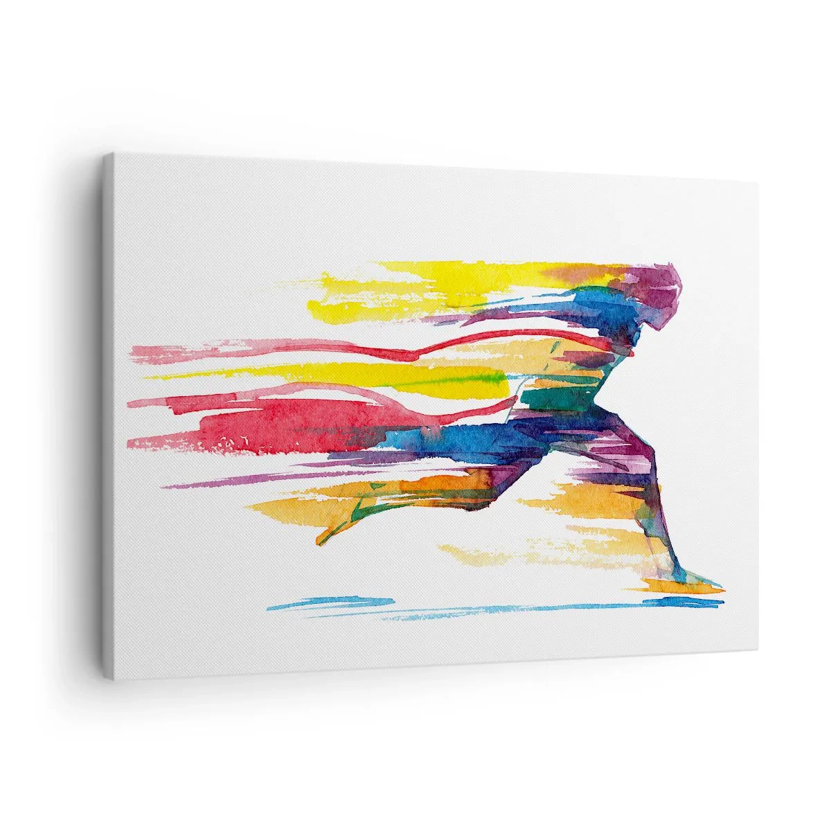 Schilderen op canvas - Een hardloper in abstracte kleuren die dynamiek en energie symboliseren - 70x50cm - Rennend over de regenboog - Moderne wanddecoratie voor woonkamer en slaapkamer ARTTOR