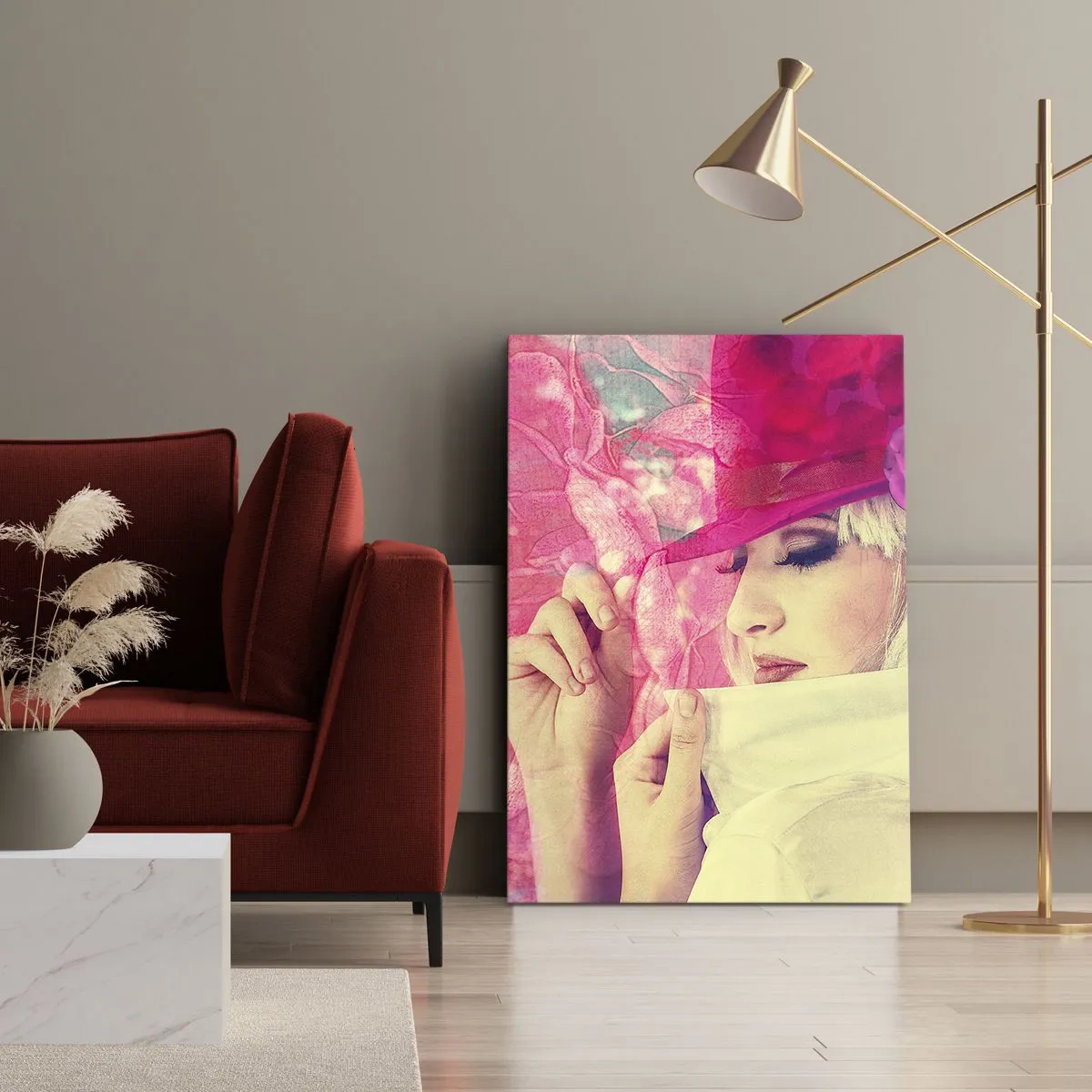 Schilderen op canvas - Retro portret in een roze mist - 50x70 cm