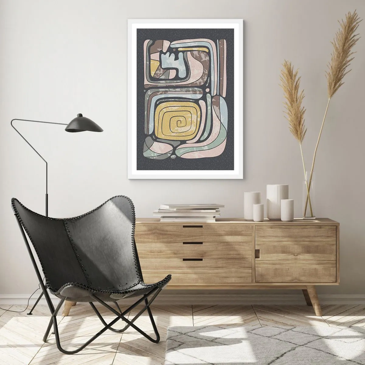 Poster in een witte lijst - Abstractie in de precolumbiaanse geest - 70x100 cm