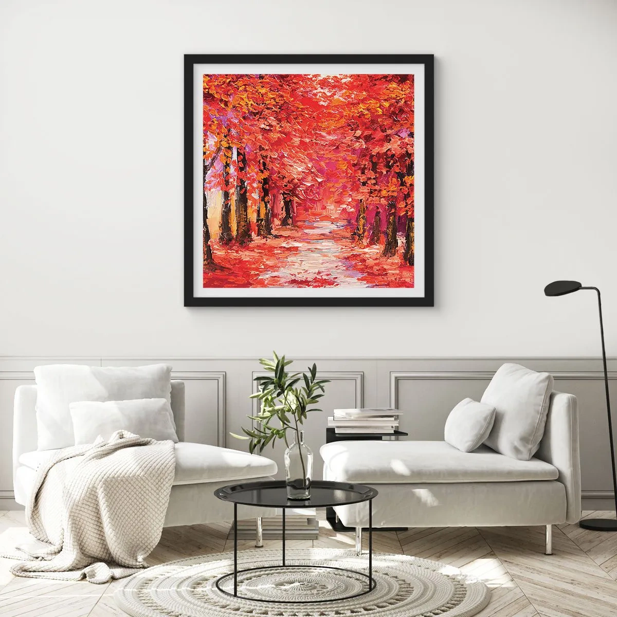 Poster in een zwarte lijst - Herfst impressie - 30x30 cm