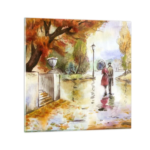 Schilderen op glas - Romantische herfst in het park - 30x30 cm