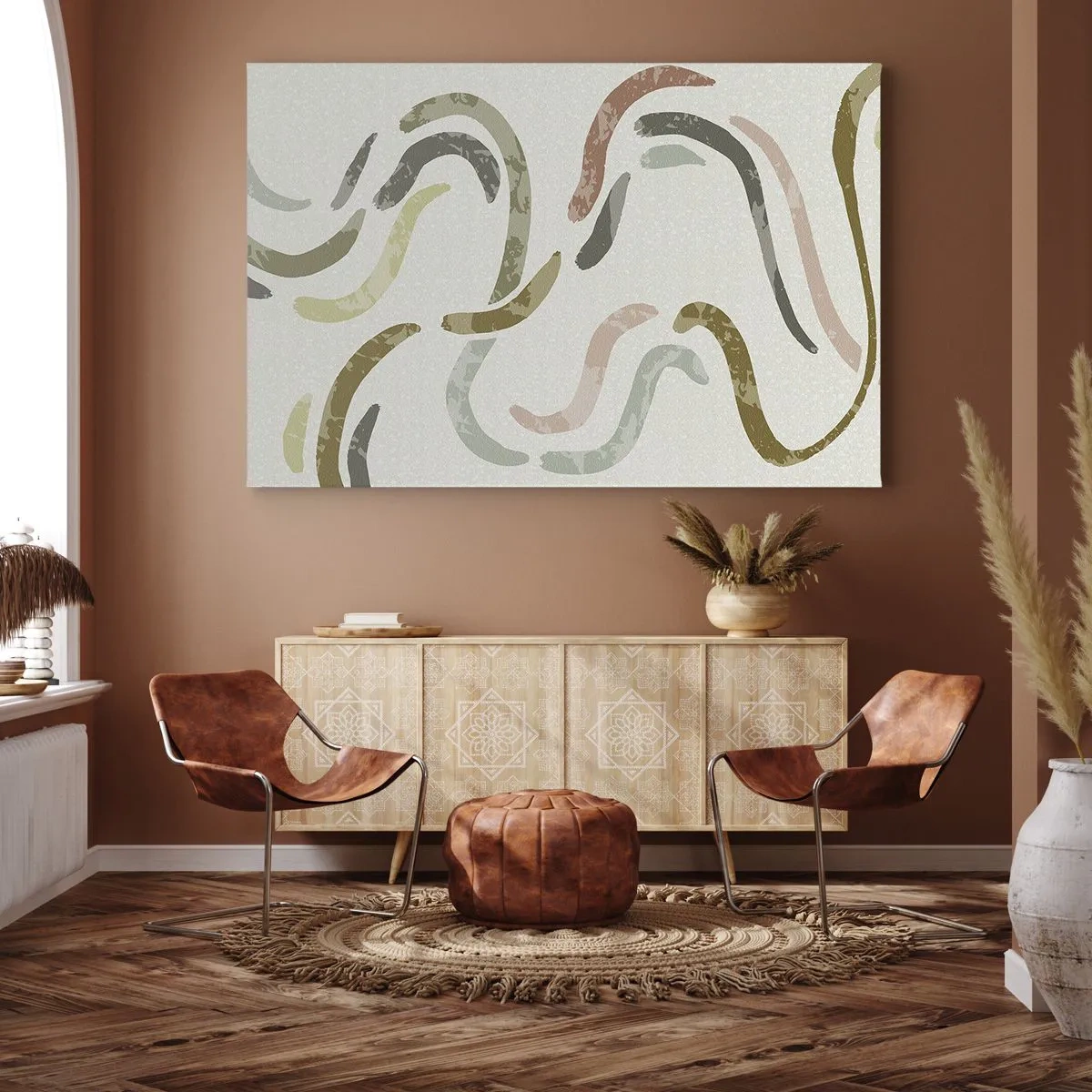 Schilderen op canvas - Abstracte bogen in pastelkleuren - 70x50cm - Een vrolijke dans van abstractie - Moderne wanddecoratie voor woonkamer en slaapkamer ARTTOR
