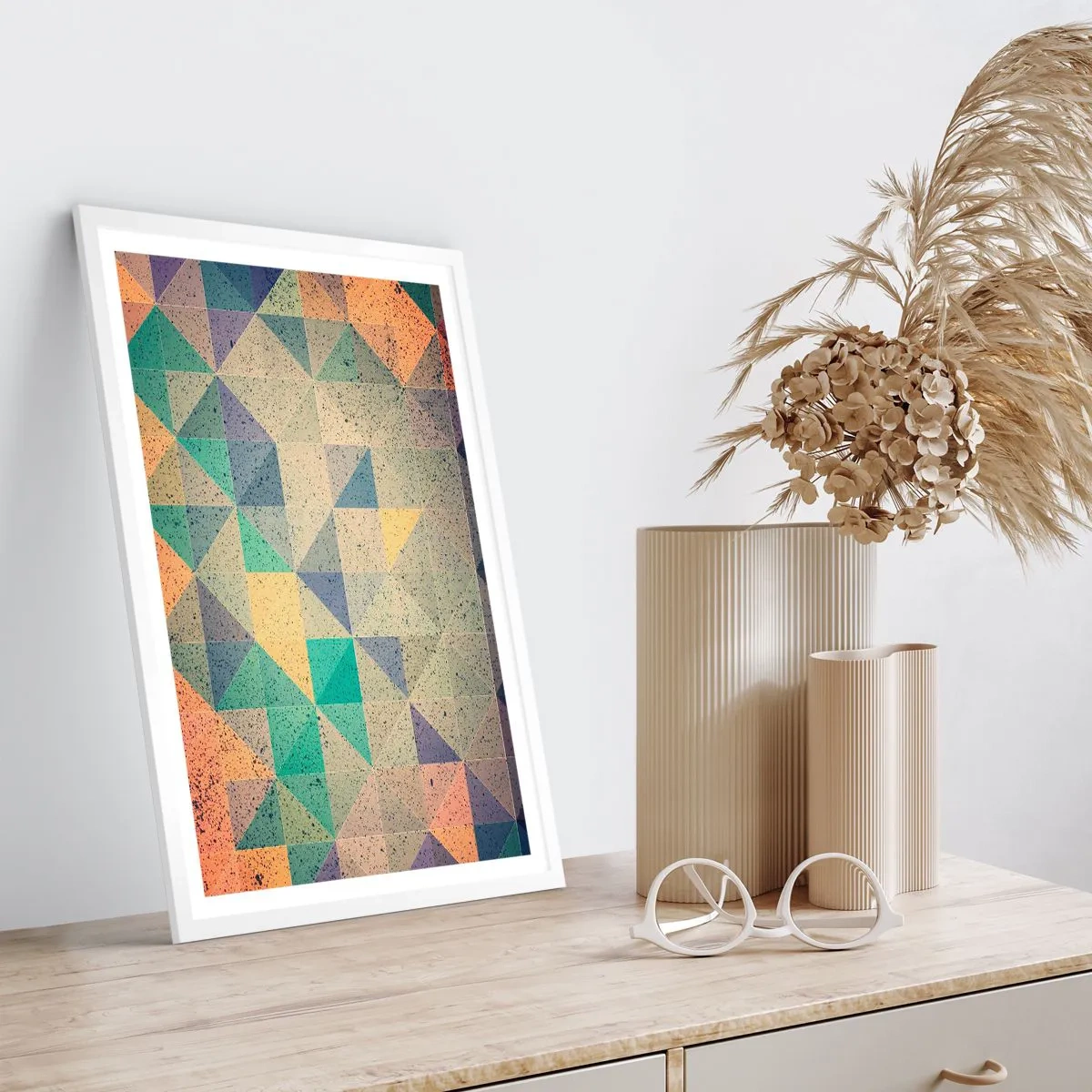 Poster in een witte lijst - Republiek van driehoeken - 70x100 cm