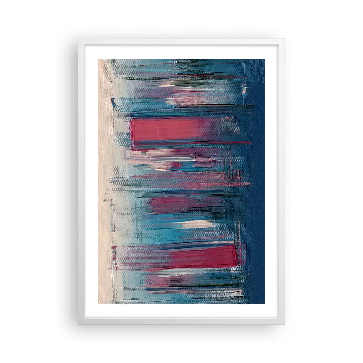 Poster in een witte lijst - Verticale compositie in blauw en rood - 50x70 cm