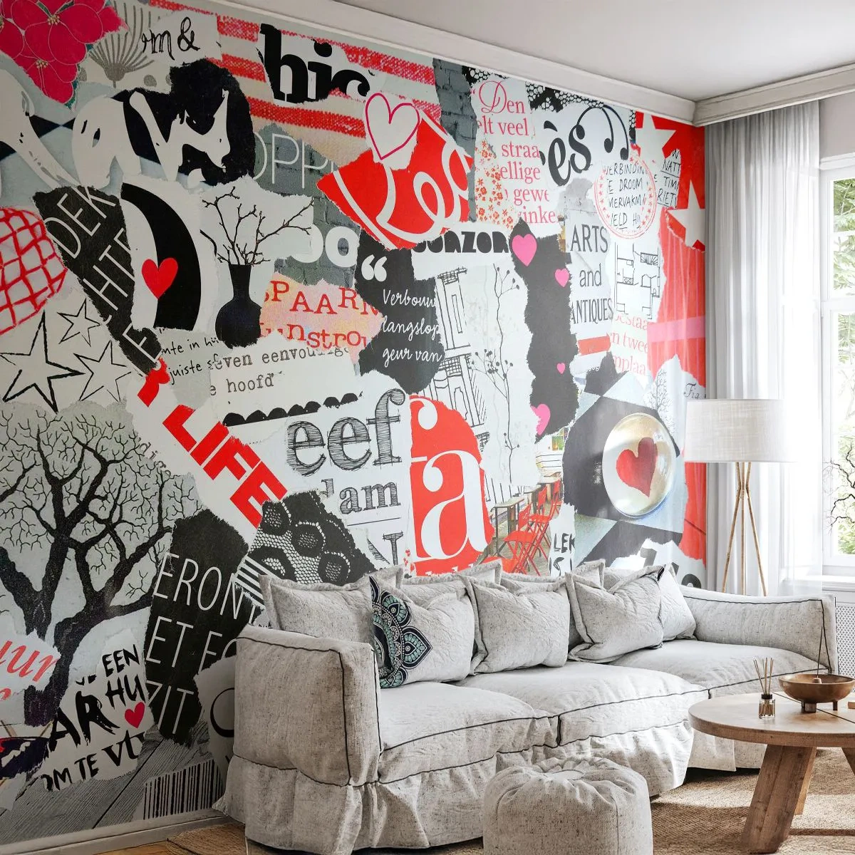 Fotobehang Standard Eco - Hipster-collage - Graffiti, Muurschildering, Vintage - 250x175 cm