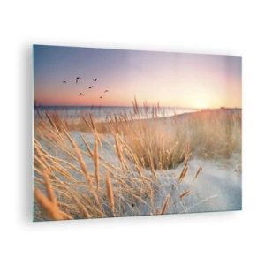 Schilderen op glas - Een strand met gras en de zon die ondergaat boven de zee - 70x50cm - Het Baltische slaapliedje - Moderne wanddecoratie voor woonkamer en slaapkamer ARTTOR