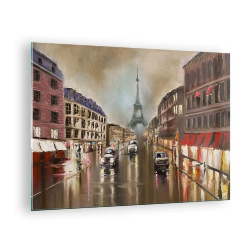 Schilderen op glas - Avondstraat van Parijs met uitzicht op de Eiffeltoren - 70x50cm - Alleen zij doet ertoe - Moderne wanddecoratie voor woonkamer en slaapkamer ARTTOR