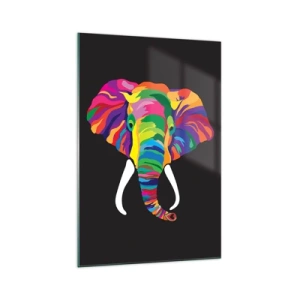 Schilderen op glas - De olifant die ervan hield om in de regenboog te baden - 70x100 cm