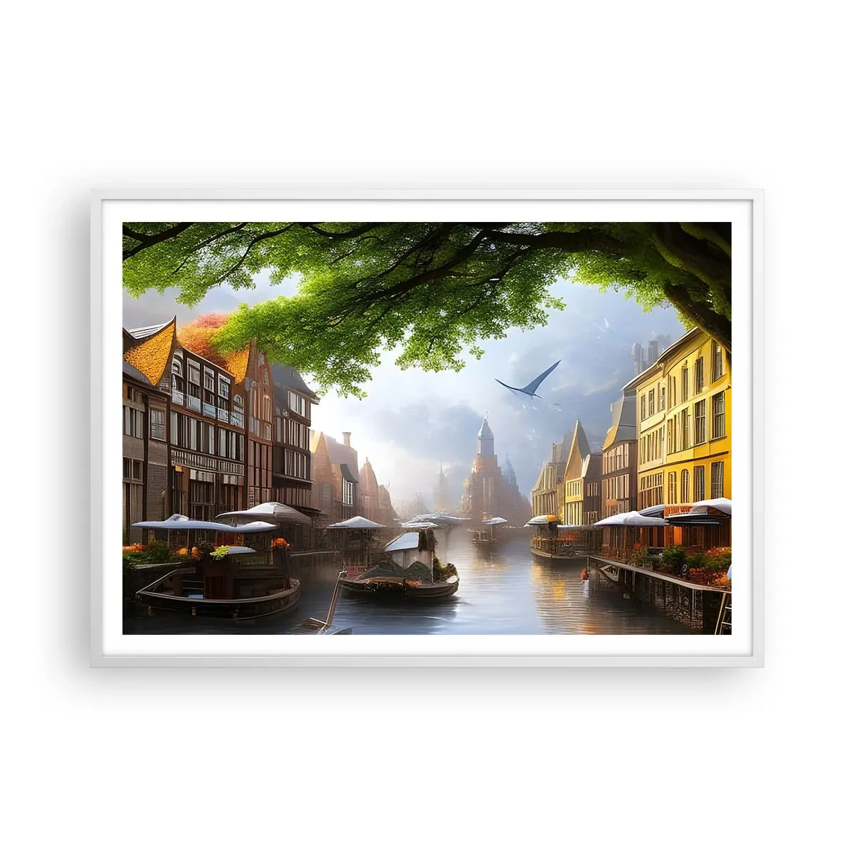 Poster in een witte lijst - Hollands stadsbeeld - 100x70 cm