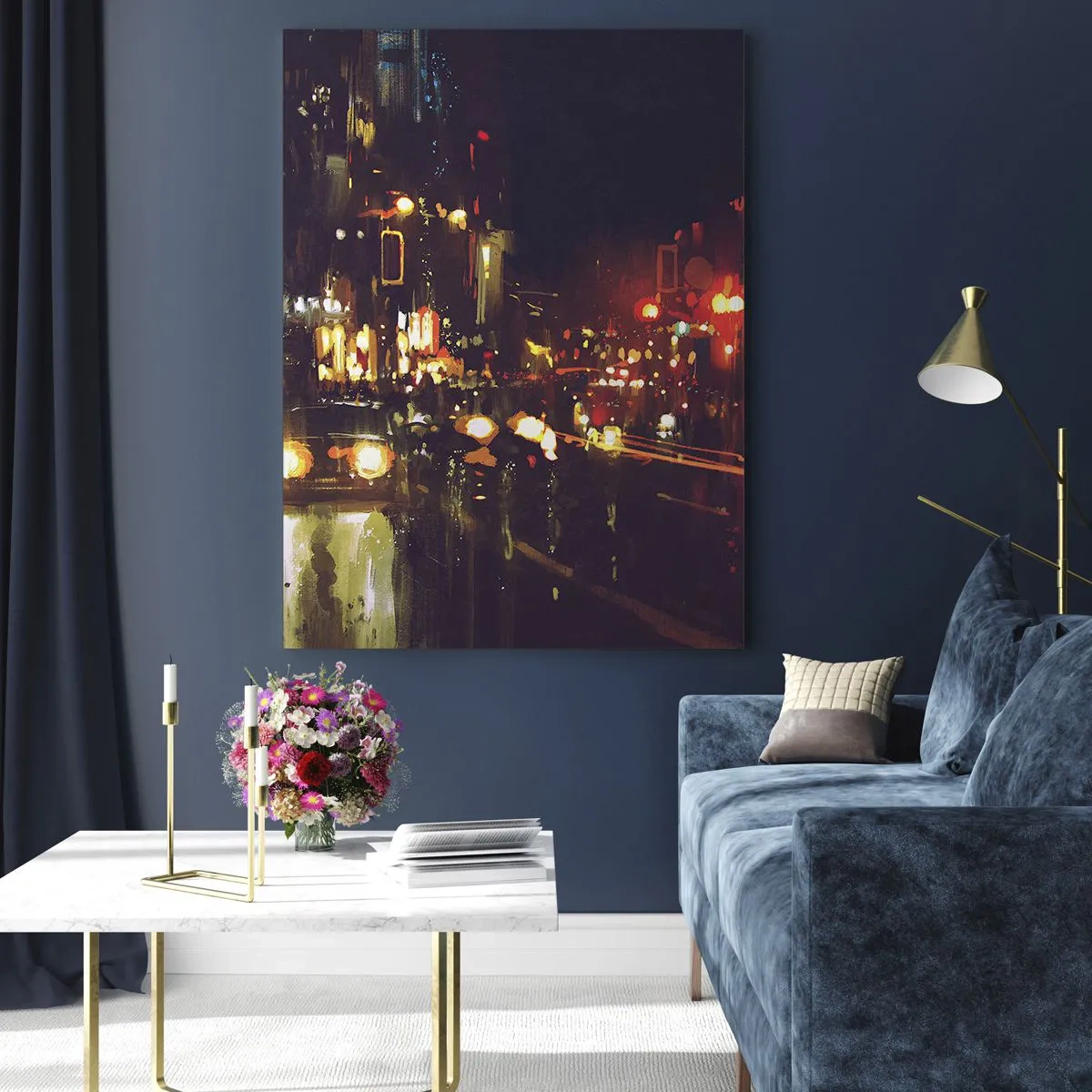 Schilderen op glas - Ondergedompeld in de lichten van de nacht - 50x70 cm