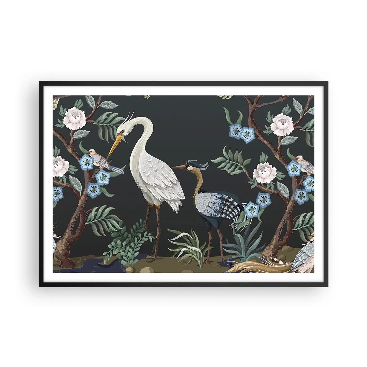 Poster in een zwarte lijst - Vogelparade - 100x70 cm