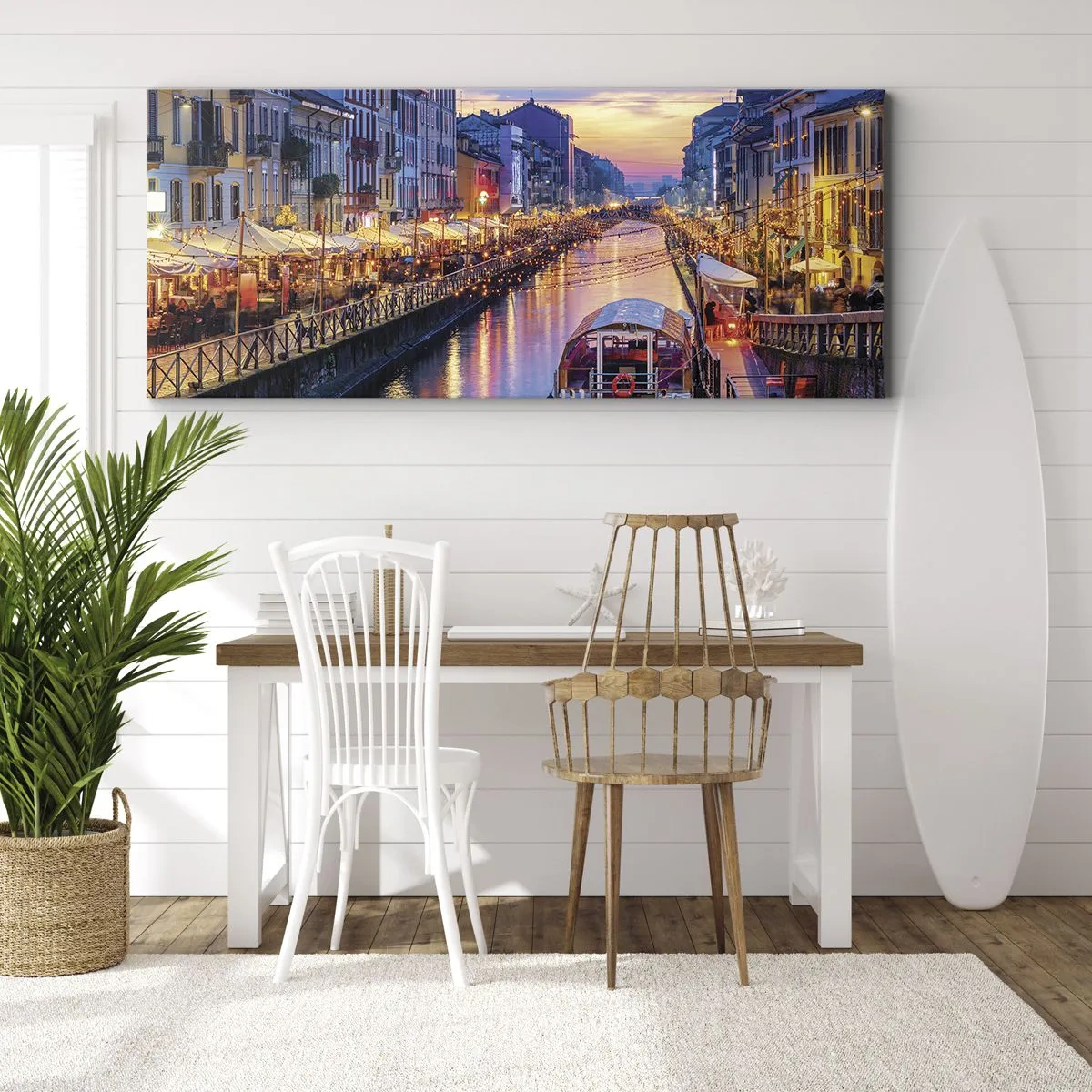 Schilderen op canvas - Een avond vol licht en plezier - 100x40 cm