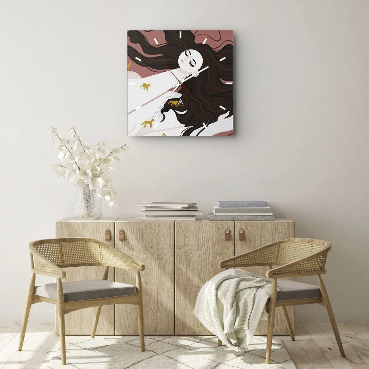 Wandklok - Klok - Droom over een gouden paard - 30x30 cm