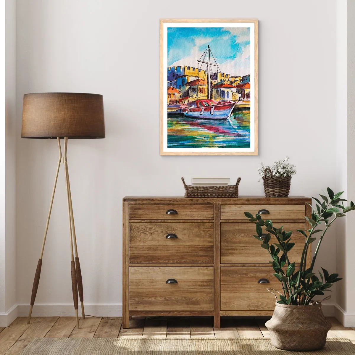 Een poster in een licht eiken lijst - Regenboogmiddag - 70x100 cm