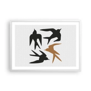 Poster in een witte lijst - Zwaluwen spel - 70x50 cm