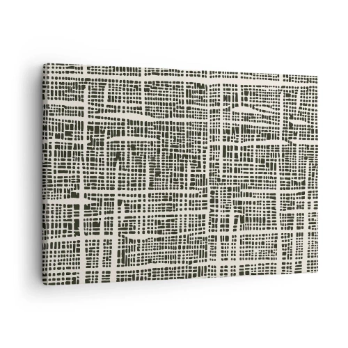 Schilderen op canvas - Een geometrisch patroon dat lijkt op een raster op een lichte achtergrond - 70x50cm - Geweven compositie - Moderne wanddecoratie voor woonkamer en slaapkamer ARTTOR