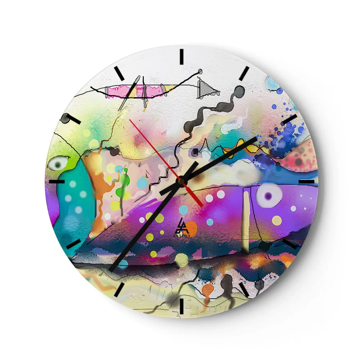 Wandklok - Klok - Kleurrijke abstractie met delicate geometrische vormen - 30x30cm - Geen woorden! - Moderne wanddecoratie voor woonkamer, keuken en slaapkamer ARTTOR