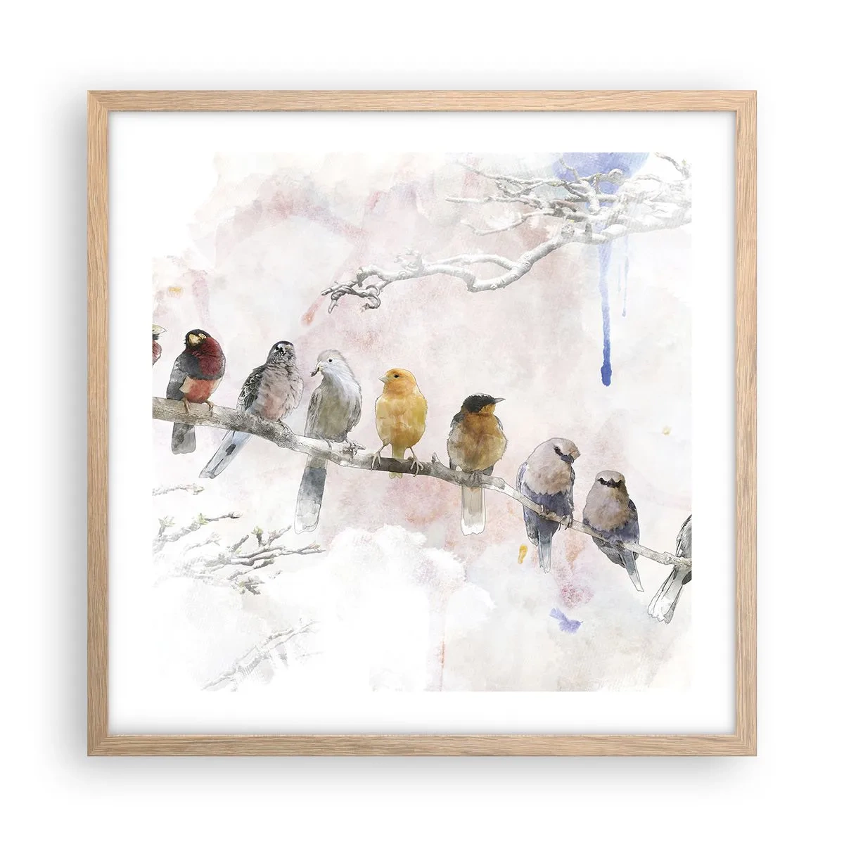 Een poster in een licht eiken lijst - Gevleugelde ontmoeting - 50x50 cm